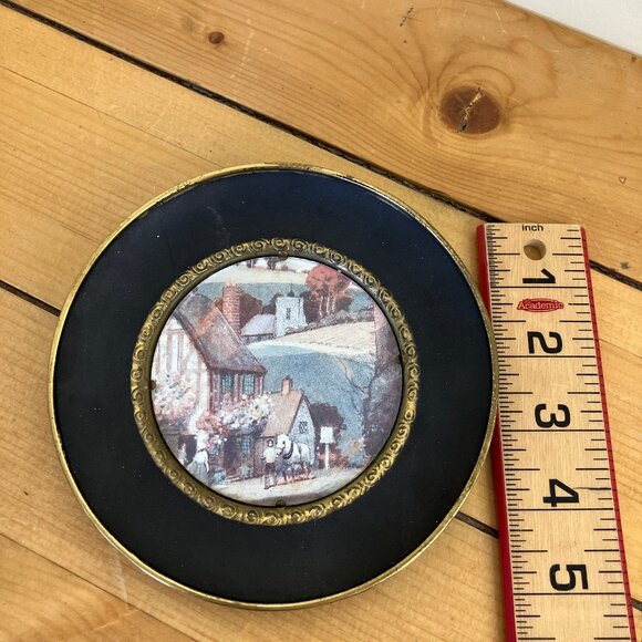 Brass Foil Art Decorative Plate Vintage Set Made in England Thatched Cottage - Picture 5 of 11